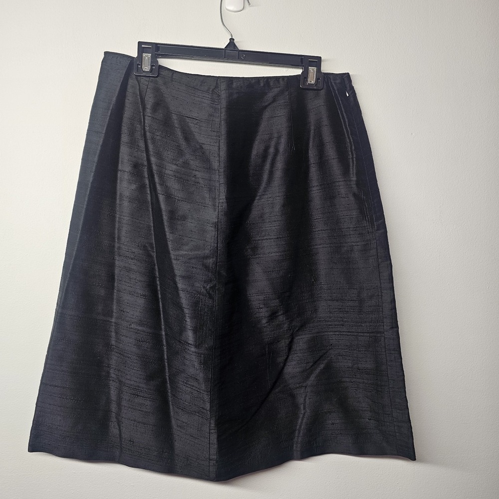 Womens Large Black 100% Silk Midi Skirt Side Zip Vtg Made In USA EUC A-line